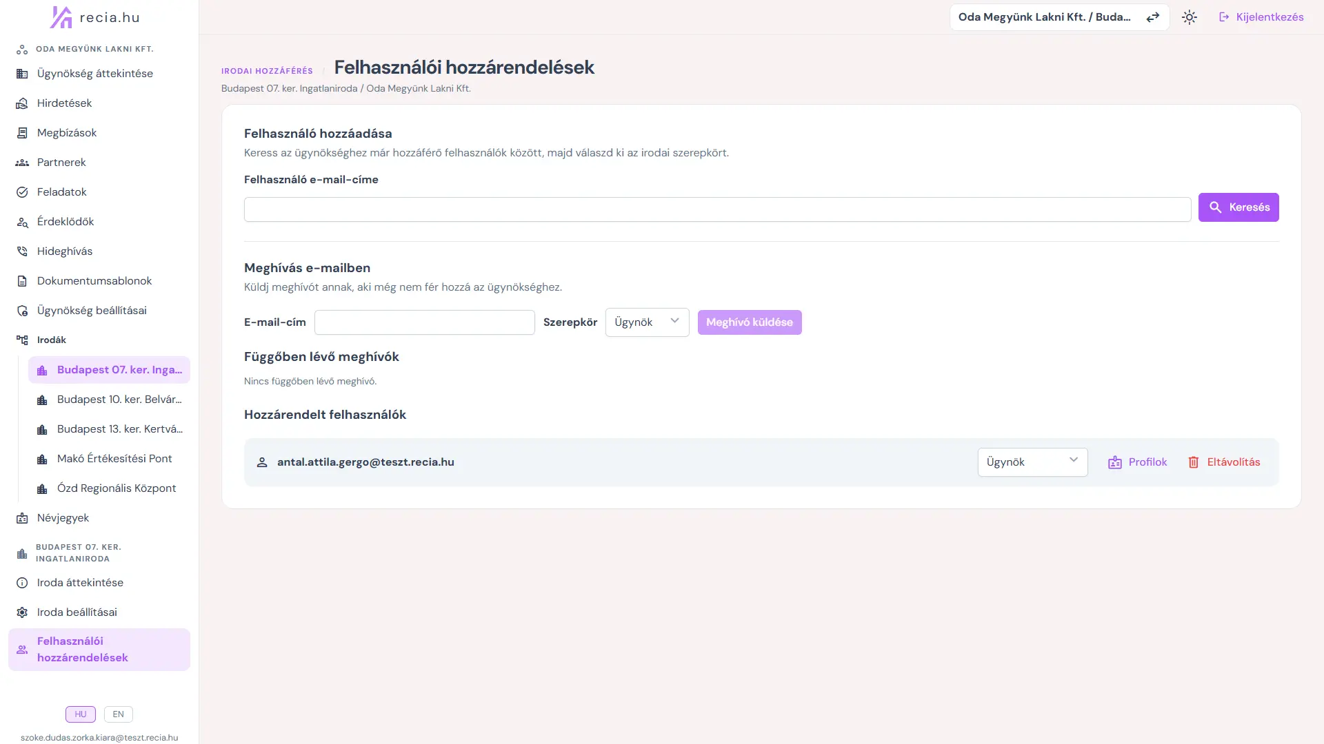 Ingatlaniroda működési beállításai a Récia rendszerben