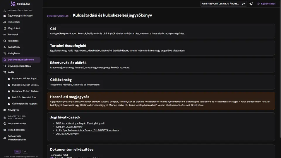 Dokumentumsablon célja és részletei