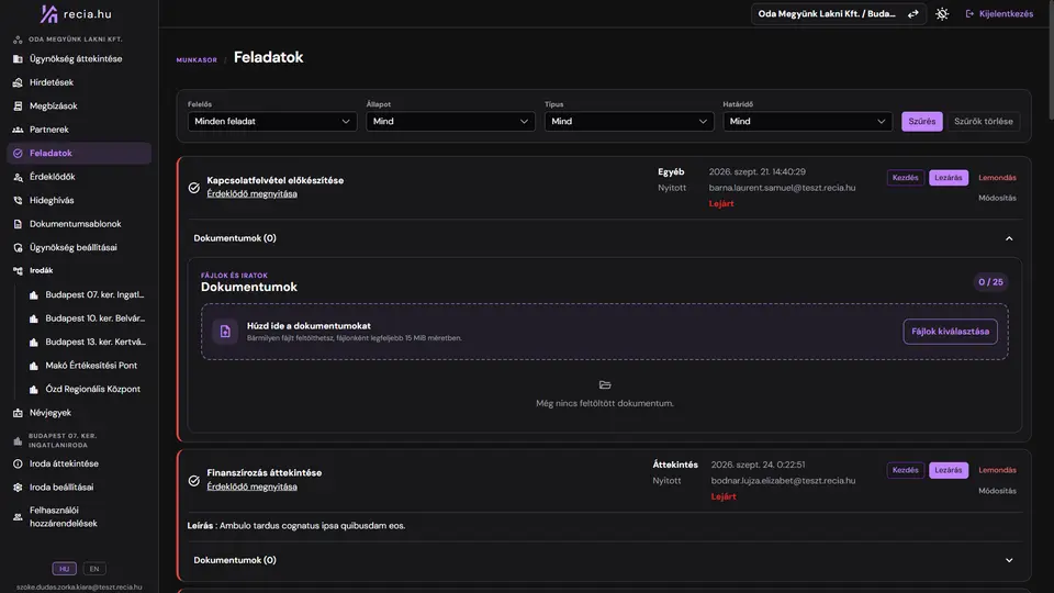 Feladatok listája